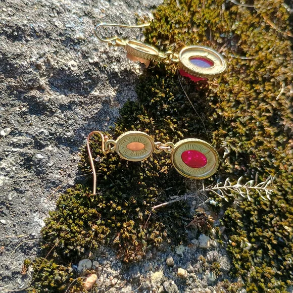 GORGEOUS maroon and mocha, faux druzy double drop earrings, whimsy gothic, boho - Picture 4 of 10